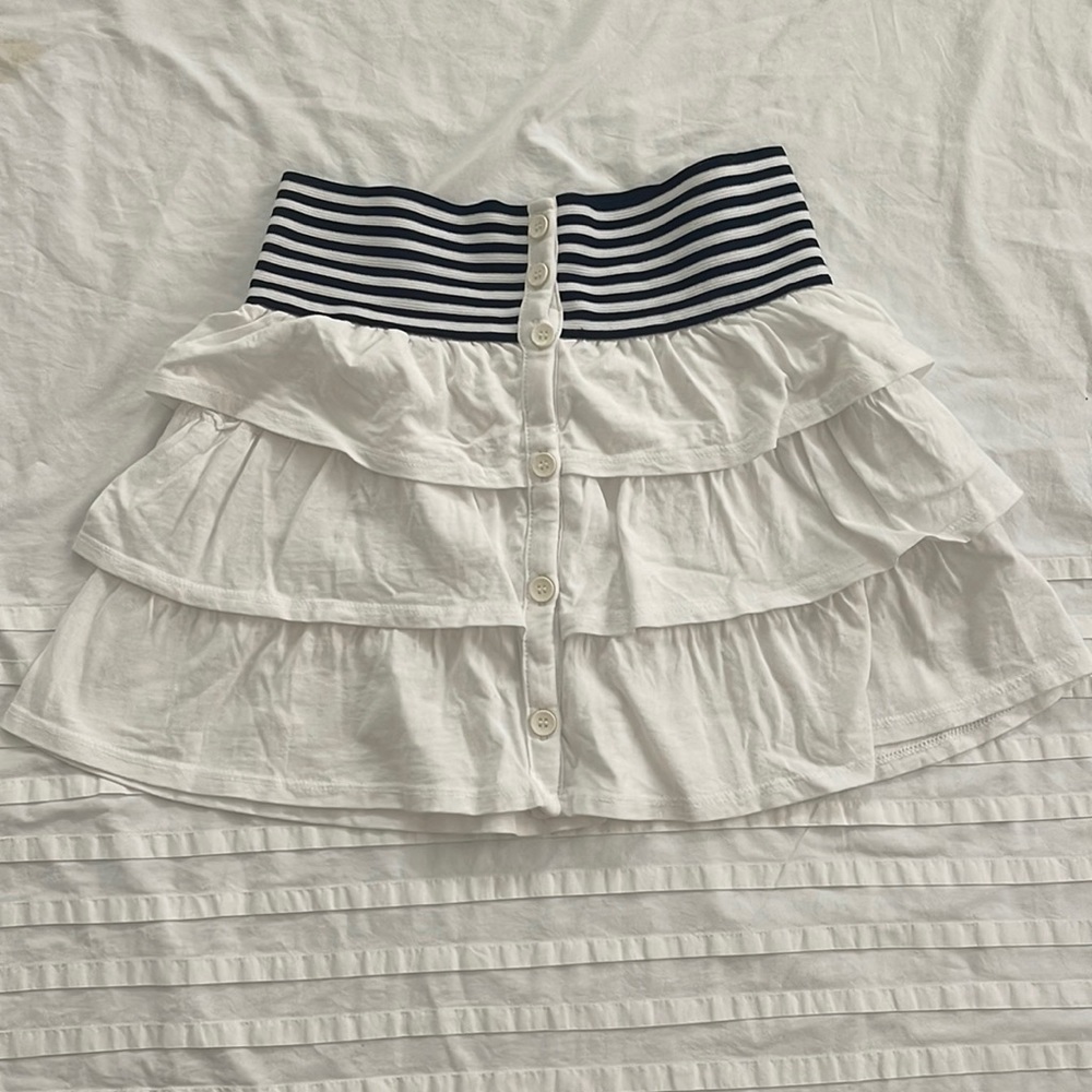 Bershka women size Small elastic waist skirt tiered stripes nautical button down